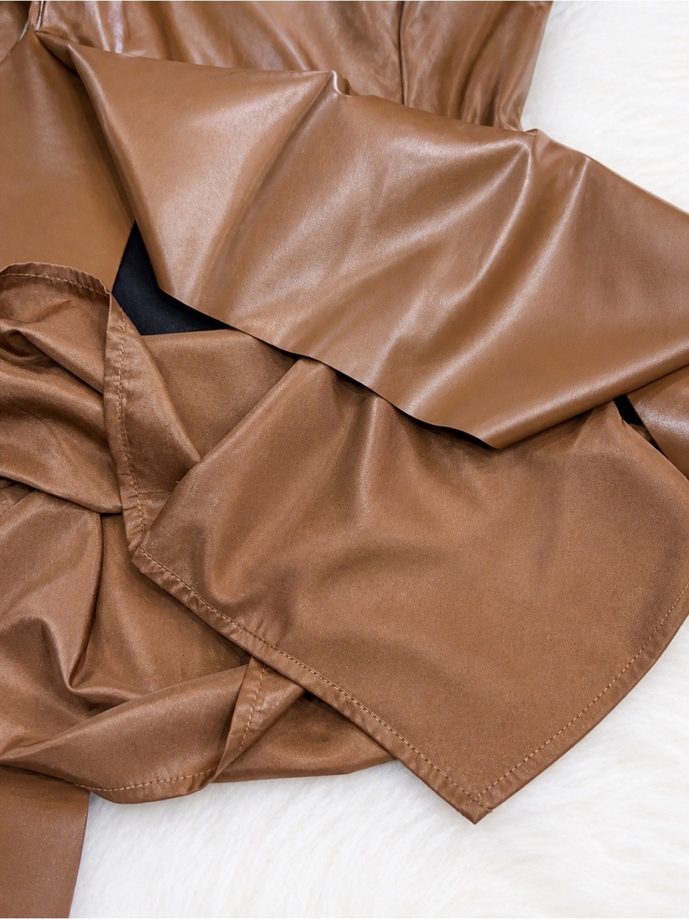 Lost + Wander Faux Leather Puff Sleeve Mini Dress Small Brown Belted - Picture 4 of 4